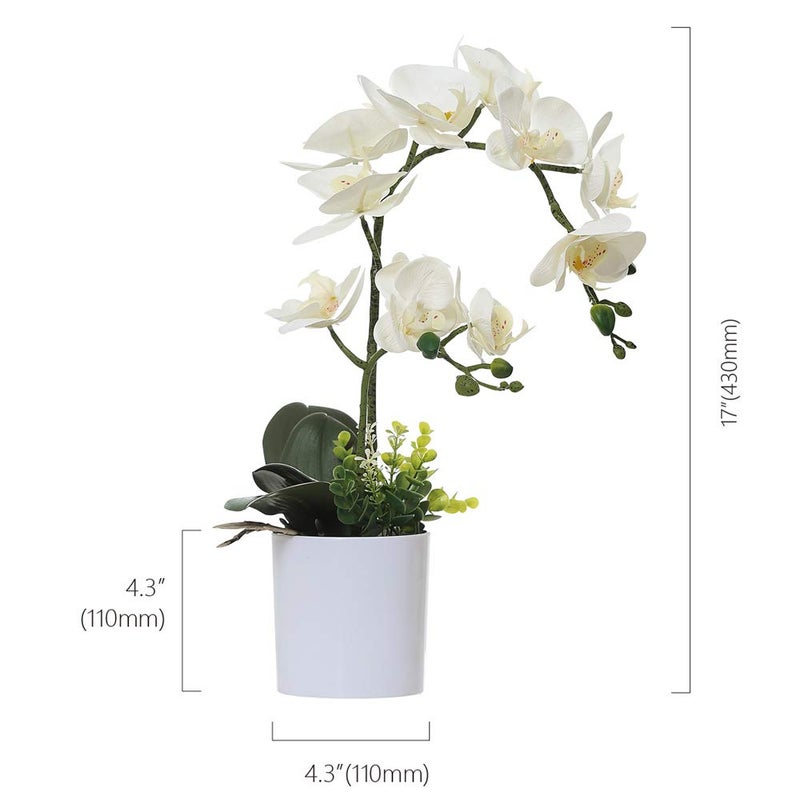 Omygarden White Orchid Artificial Flowers in Pot, Fake Plastic Orchid Flowers, Decoration for Home Office Wedding(White 2 Bouquets) - Image 2